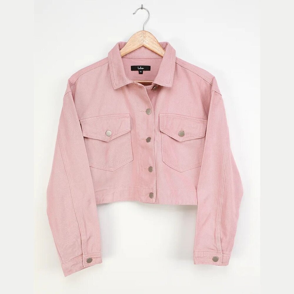 Lulus Heard About You Dusty Pink Cropped Twill Jacket Size Medium - 47725
